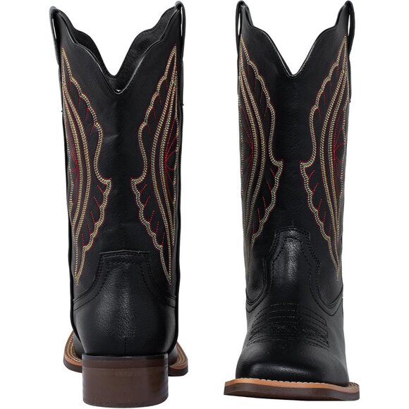 SheSole Western Boots Women Black Tan Faux Leather Square Toe Wide Mid Calf - Picture 2 of 9